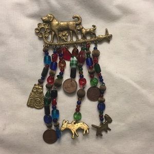 Beaded large dog and cat animal pin